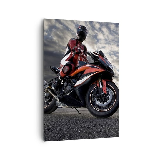 Obraz na płótnie - Mroczny jeździec - 70x100cm - Motoryzacja Motocykl Wyścig - Nowoczesny foto obraz w ramie do salonu do sypialni ARTTOR ARTTOR