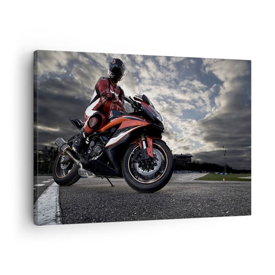 Obraz na płótnie - Mroczny jeździec - 70x50cm - Motoryzacja Motocykl Wyścig - Nowoczesny Canvas obraz do salonu do sypialni ARTTOR ARTTOR
