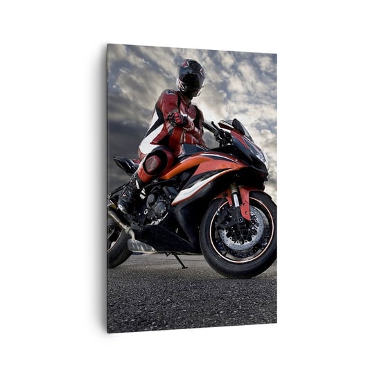 Obraz na płótnie - Mroczny jeździec - 80x120cm - Motoryzacja Motocykl Wyścig - Nowoczesny obraz na ścianę do salonu do sypialni ARTTOR ARTTOR