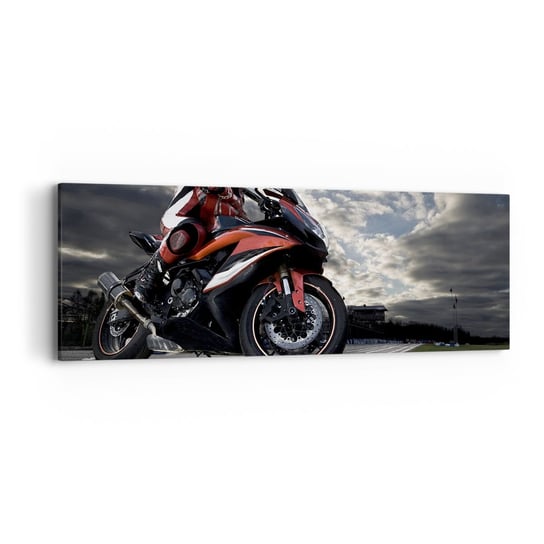 Obraz na płótnie - Mroczny jeździec - 90x30cm - Motoryzacja Motocykl Wyścig - Nowoczesny Canvas obraz do salonu do sypialni ARTTOR ARTTOR
