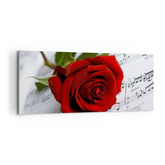 Obraz na płótnie - Muzyka uczuć w szkarłacie - 120x50cm - Kwiaty Róża Muzyka - Nowoczesny obraz na ścianę do salonu do sypialni ARTTOR ARTTOR
