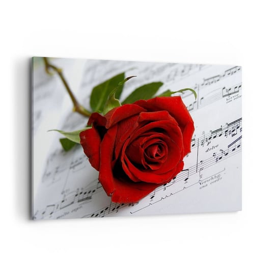Obraz na płótnie - Muzyka uczuć w szkarłacie - 120x80cm - Kwiaty Róża Muzyka - Nowoczesny obraz na ścianę do salonu do sypialni ARTTOR ARTTOR