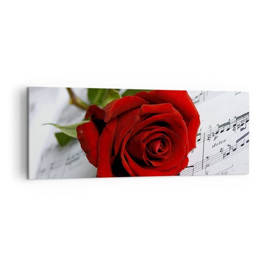Obraz na płótnie - Muzyka uczuć w szkarłacie - 140x50cm - Kwiaty Róża Muzyka - Nowoczesny Canvas obraz do salonu do sypialni ARTTOR ARTTOR