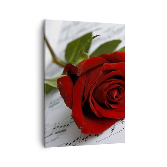 Obraz na płótnie - Muzyka uczuć w szkarłacie - 50x70cm - Kwiaty Róża Muzyka - Nowoczesny Canvas obraz do salonu do sypialni ARTTOR ARTTOR