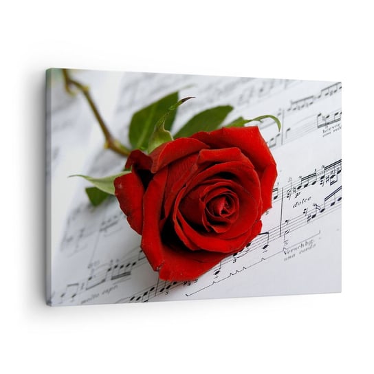 Obraz na płótnie - Muzyka uczuć w szkarłacie - 70x50cm - Kwiaty Róża Muzyka - Nowoczesny Canvas obraz do salonu do sypialni ARTTOR ARTTOR
