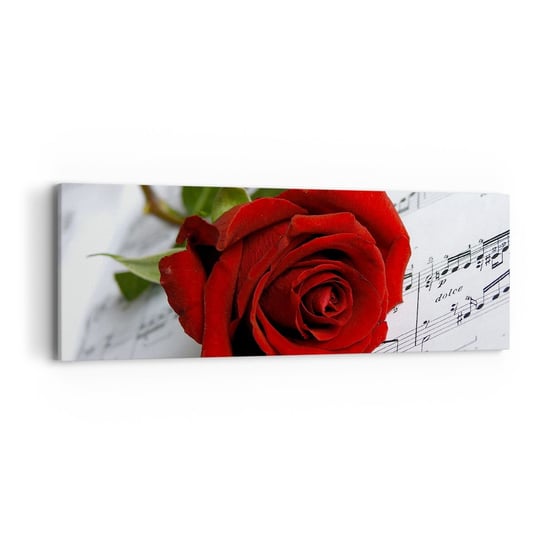 Obraz na płótnie - Muzyka uczuć w szkarłacie - 90x30cm - Kwiaty Róża Muzyka - Nowoczesny Canvas obraz do salonu do sypialni ARTTOR ARTTOR