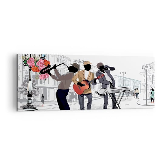 Obraz na płótnie - Muzyka ulicy - 140x50cm - Muzyka Gitara Zespół Muzyczny - Nowoczesny Canvas obraz do salonu do sypialni ARTTOR ARTTOR