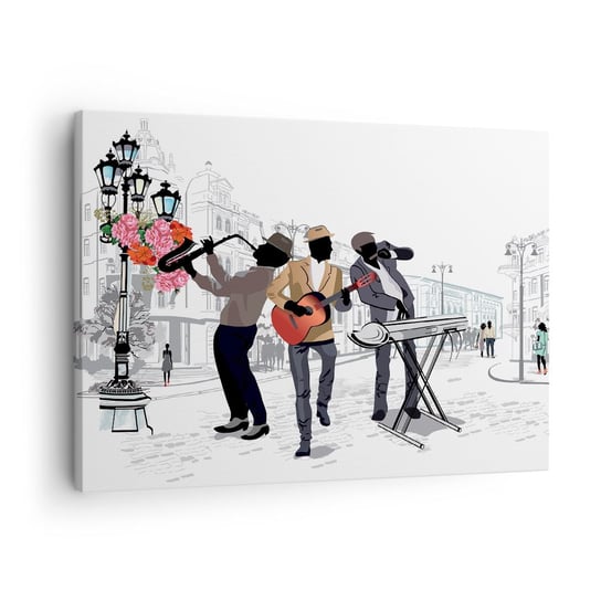 Obraz na płótnie - Muzyka ulicy - 70x50cm - Muzyka Gitara Zespół Muzyczny - Nowoczesny Canvas obraz do salonu do sypialni ARTTOR ARTTOR