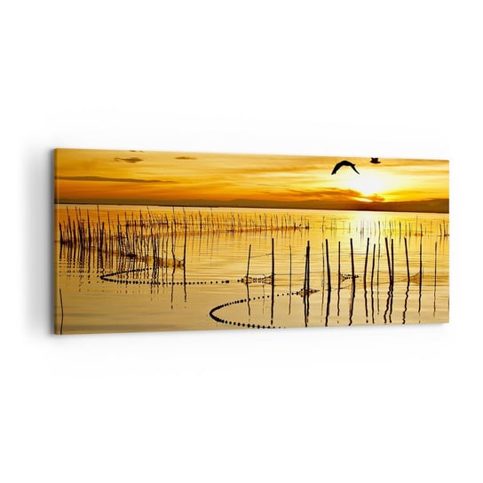 Obraz na płótnie - Na łowisku - 120x50cm - Krajobraz Jezioro Sieć Rybacka - Nowoczesny obraz na ścianę do salonu do sypialni ARTTOR ARTTOR