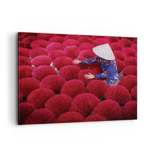 Obraz na płótnie - Na ryżowym polu - 100x70cm - Krajobraz Wietnam Kwiaty - Nowoczesny foto obraz w ramie do salonu do sypialni ARTTOR ARTTOR