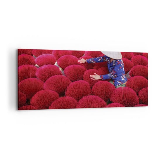 Obraz na płótnie - Na ryżowym polu - 120x50cm - Krajobraz Wietnam Kwiaty - Nowoczesny obraz na ścianę do salonu do sypialni ARTTOR ARTTOR