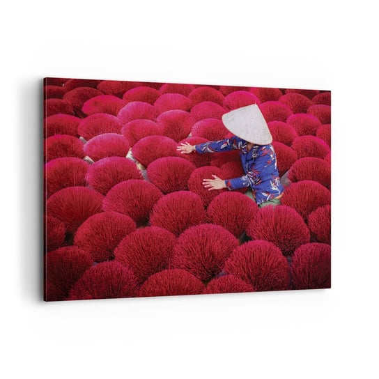 Obraz na płótnie - Na ryżowym polu - 120x80cm - Krajobraz Wietnam Kwiaty - Nowoczesny obraz na ścianę do salonu do sypialni ARTTOR ARTTOR
