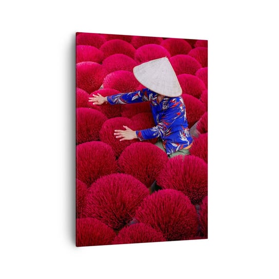 Obraz na płótnie - Na ryżowym polu - 70x100cm - Krajobraz Wietnam Kwiaty - Nowoczesny foto obraz w ramie do salonu do sypialni ARTTOR ARTTOR