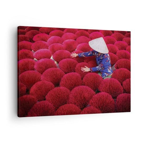 Obraz na płótnie - Na ryżowym polu - 70x50cm - Krajobraz Wietnam Kwiaty - Nowoczesny Canvas obraz do salonu do sypialni ARTTOR ARTTOR