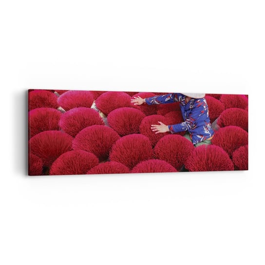 Obraz na płótnie - Na ryżowym polu - 90x30cm - Krajobraz Wietnam Kwiaty - Nowoczesny Canvas obraz do salonu do sypialni ARTTOR ARTTOR