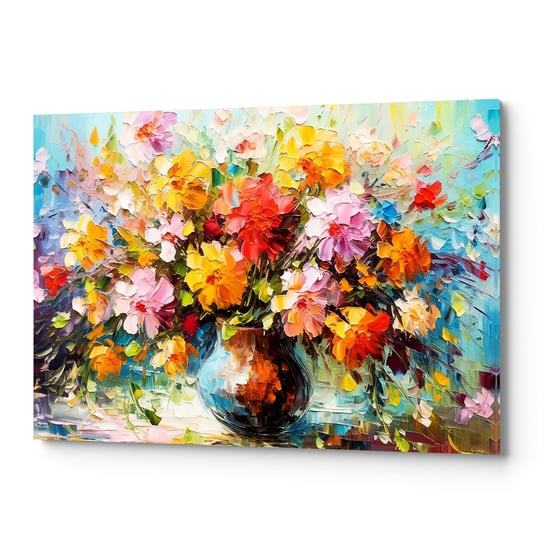 Obraz na płótnie na ścianę do salonu Kolorowe kwiaty w wazonie OB0063 Wave Print