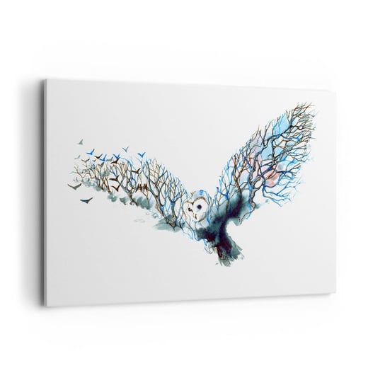 Obraz na płótnie - Na skrzydłach lasu - 120x80cm - Abstrakcja Sowa Ptak - Nowoczesny obraz na ścianę do salonu do sypialni ARTTOR ARTTOR