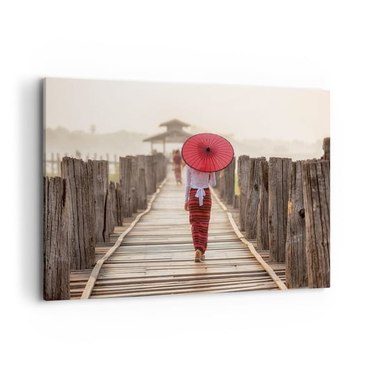 Obraz na płótnie - Na starym moście - 100x70cm - Parasol Birma Drewniany Pomost - Nowoczesny foto obraz w ramie do salonu do sypialni ARTTOR ARTTOR