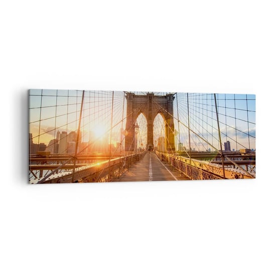 Obraz na płótnie - Na złotym moście - 140x50cm - Nowy Jork Most Brookliński Architektura - Nowoczesny Canvas obraz do salonu do sypialni ARTTOR ARTTOR