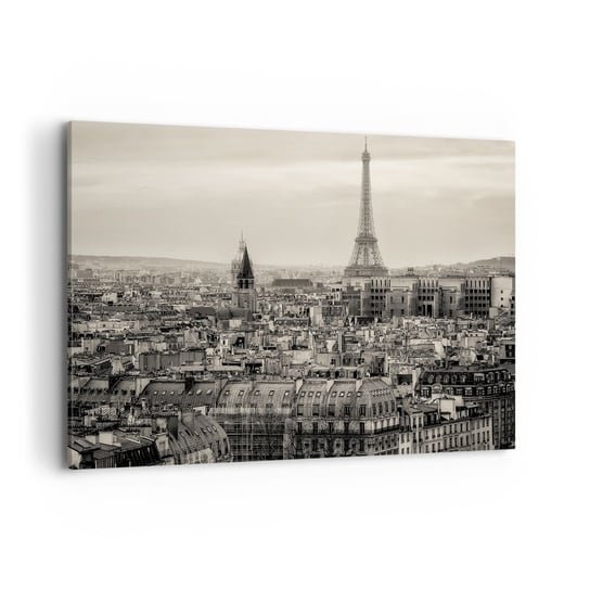 Obraz na płótnie - Nad dachami Paryża - 120x80 cm - Obraz nowoczesny - Miasto, Paryż, Architektura, Wieża Eiffla, Sepia - AA120x80-3615 ARTTOR