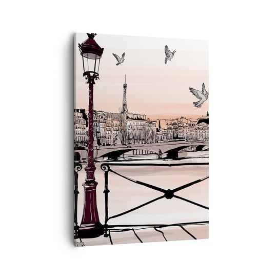 Obraz na płótnie - Nad dachami Paryża - 50x70cm - Architektura Miasto Paryż - Nowoczesny Canvas obraz do salonu do sypialni ARTTOR ARTTOR