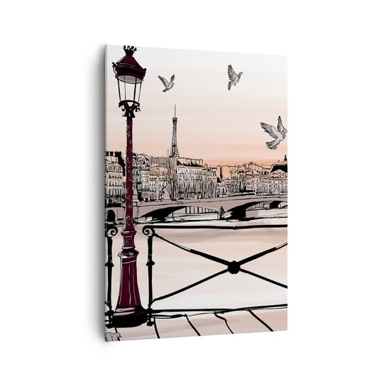 Obraz na płótnie - Nad dachami Paryża - 70x100cm - Architektura Miasto Paryż - Nowoczesny foto obraz w ramie do salonu do sypialni ARTTOR ARTTOR