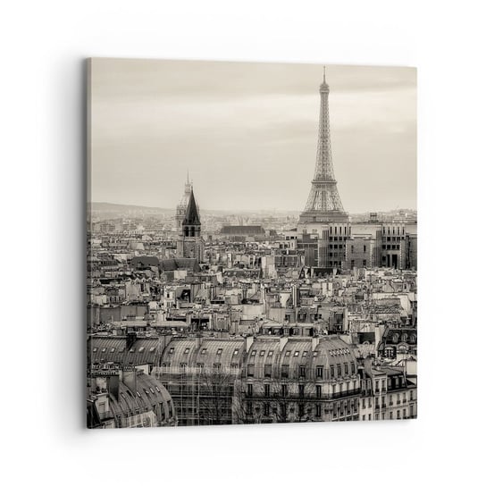 Obraz na płótnie - Nad dachami Paryża - 70x70 cm - Obraz nowoczesny - Miasto, Paryż, Architektura, Wieża Eiffla, Sepia - AC70x70-3615 ARTTOR