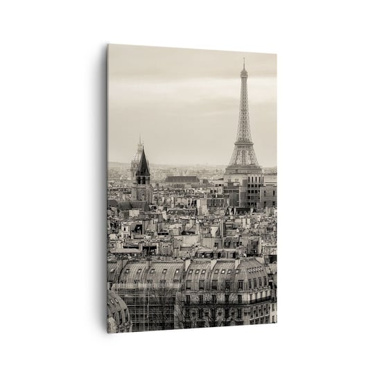 Obraz na płótnie - Nad dachami Paryża - 80x120cm - Miasto Paryż Architektura - Nowoczesny obraz na ścianę do salonu do sypialni ARTTOR ARTTOR