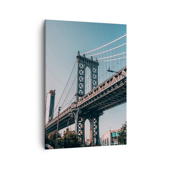 Obraz na płótnie - Nad falami miasta - 50x70cm - Nowy Jork Most Brookliński Architektura - Nowoczesny Canvas obraz do salonu do sypialni ARTTOR ARTTOR