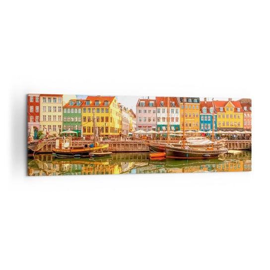 Obraz na płótnie - Nad wodą gładką jak lustro - 160x50cm - Krajobraz Architektura Kopenhaga - Nowoczesny foto obraz w ramie do salonu do sypialni ARTTOR ARTTOR