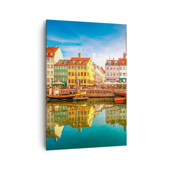 Obraz na płótnie - Nad wodą gładką jak lustro - 70x100cm - Krajobraz Architektura Kopenhaga - Nowoczesny foto obraz w ramie do salonu do sypialni ARTTOR ARTTOR