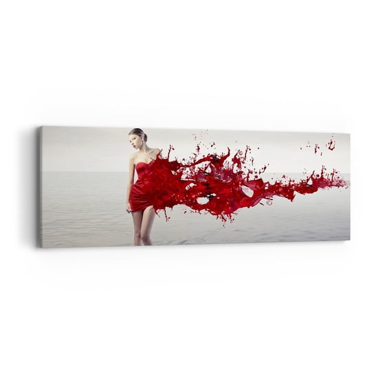 Obraz na płótnie - Namiętna jak szkarłat - 90x30cm - Kobieta Modelka Grafika - Nowoczesny Canvas obraz do salonu do sypialni ARTTOR ARTTOR