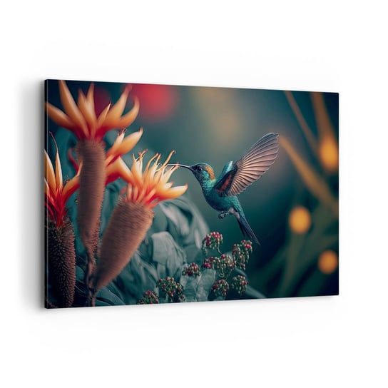 Obraz na płótnie - naprawdę barwne życie - 120x80cm - Ptak Egzotyczny Kwiat - Nowoczesny obraz na ścianę do salonu do sypialni ARTTOR ARTTOR