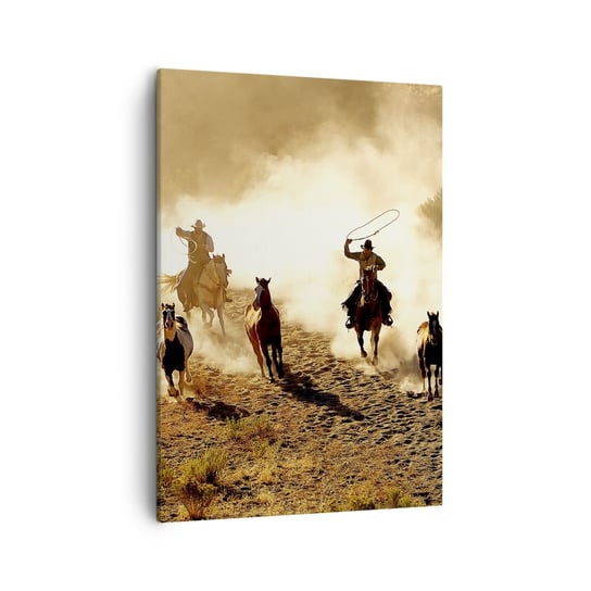 Obraz na płótnie - Naprawdę dziki zachód - 50x70cm - Kowboje Dzikie Konie Preria - Nowoczesny Canvas obraz do salonu do sypialni ARTTOR ARTTOR