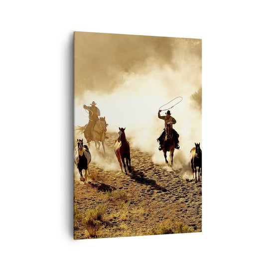 Obraz na płótnie - Naprawdę dziki zachód - 70x100cm - Kowboje Dzikie Konie Preria - Nowoczesny foto obraz w ramie do salonu do sypialni ARTTOR ARTTOR