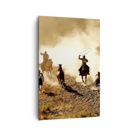 Obraz na płótnie - Naprawdę dziki zachód - 80x120cm - Kowboje Dzikie Konie Preria - Nowoczesny obraz na ścianę do salonu do sypialni ARTTOR ARTTOR