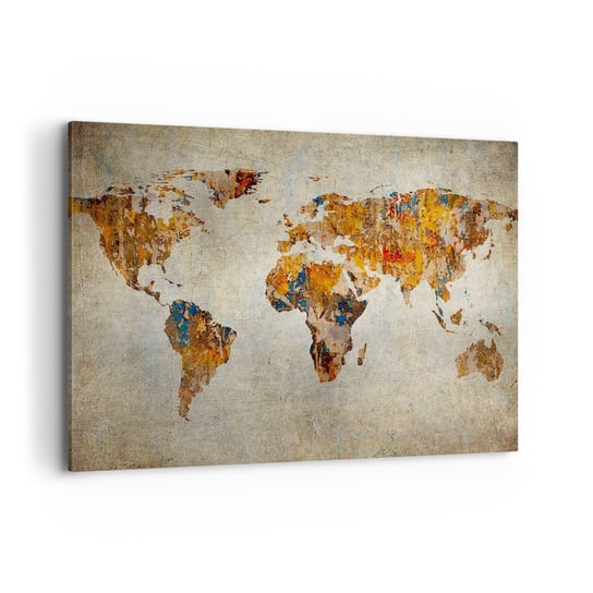 Obraz na płótnie - Naprawdę wielki świat - 100x70cm - Mapa Świata Grafika Kontynenty - Nowoczesny foto obraz w ramie do salonu do sypialni ARTTOR ARTTOR