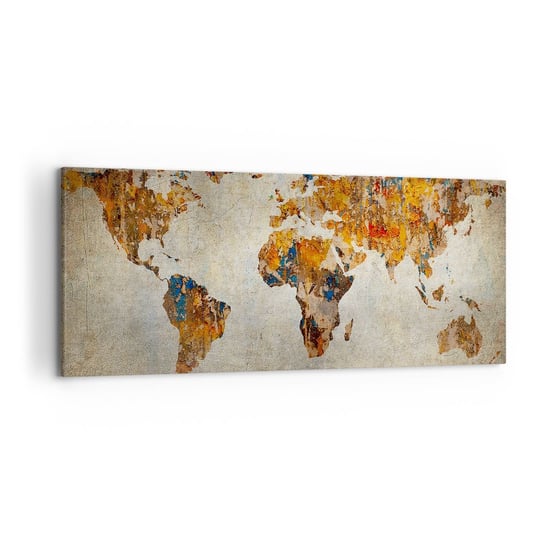 Obraz na płótnie - Naprawdę wielki świat - 120x50cm - Mapa Świata Grafika Kontynenty - Nowoczesny obraz na ścianę do salonu do sypialni ARTTOR ARTTOR