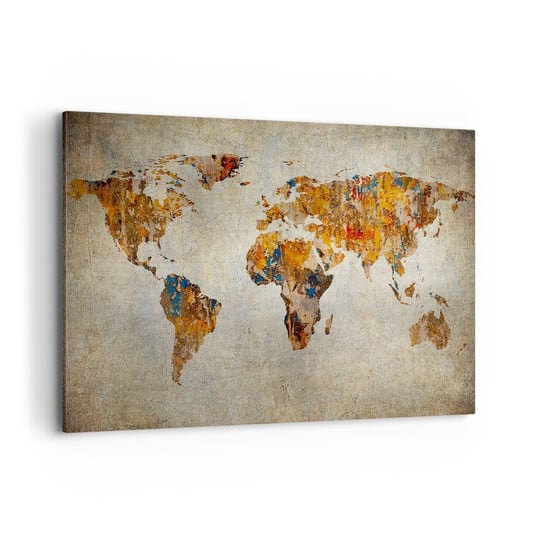Obraz na płótnie - Naprawdę wielki świat - 120x80cm - Mapa Świata Grafika Kontynenty - Nowoczesny obraz na ścianę do salonu do sypialni ARTTOR ARTTOR