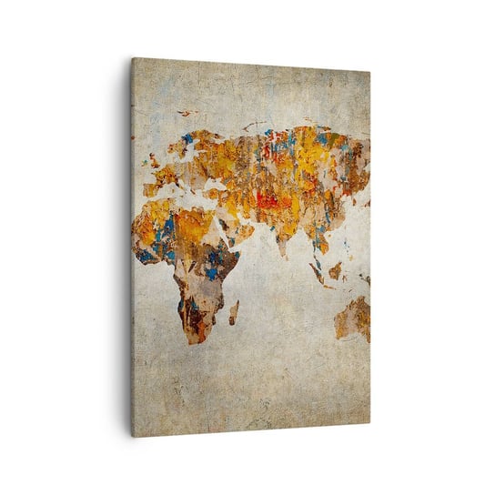Obraz na płótnie - Naprawdę wielki świat - 50x70cm - Mapa Świata Grafika Kontynenty - Nowoczesny Canvas obraz do salonu do sypialni ARTTOR ARTTOR