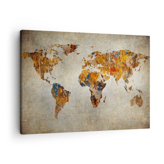 Obraz na płótnie - Naprawdę wielki świat - 70x50cm - Mapa Świata Grafika Kontynenty - Nowoczesny Canvas obraz do salonu do sypialni ARTTOR ARTTOR