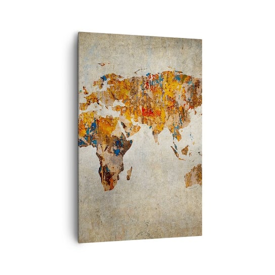 Obraz na płótnie - Naprawdę wielki świat - 80x120cm - Mapa Świata Grafika Kontynenty - Nowoczesny obraz na ścianę do salonu do sypialni ARTTOR ARTTOR