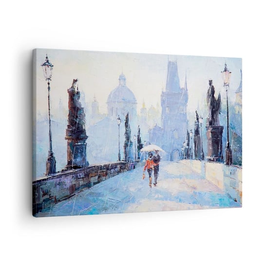 Obraz na płótnie - Nas zaczarować musiał deszcz - 70x50cm - Miasto Praga Most Karola - Nowoczesny Canvas obraz do salonu do sypialni ARTTOR ARTTOR