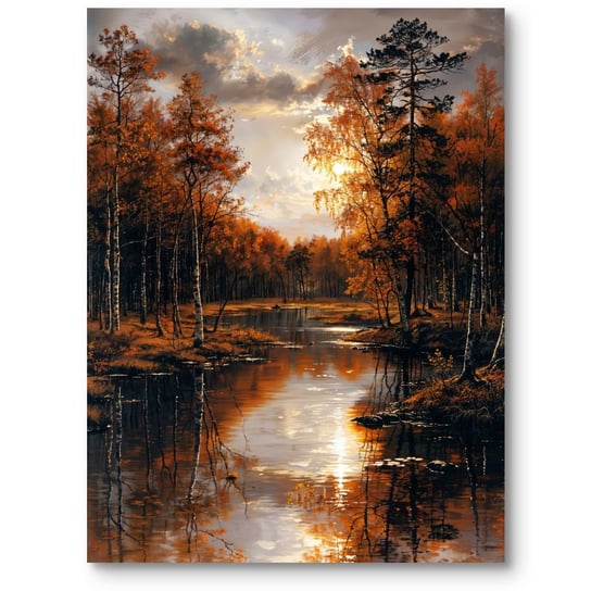 Obraz na płótnie natura krajobraz jesień do salonu pomarańczowo-brązowy 70x100 cm MieszkoMieszko