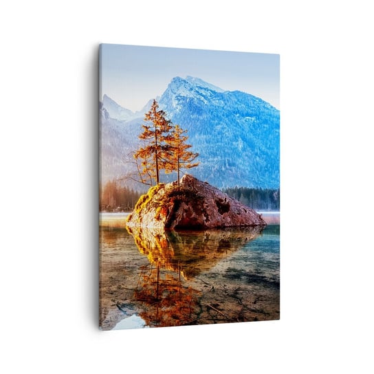 Obraz na płótnie - Natura w nowym świetle - 50x70cm - Krajobraz Góry Jezioro - Nowoczesny Canvas obraz do salonu do sypialni ARTTOR ARTTOR