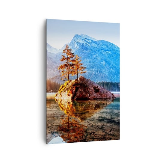 Obraz na płótnie - Natura w nowym świetle - 80x120cm - Krajobraz Góry Jezioro - Nowoczesny obraz na ścianę do salonu do sypialni ARTTOR ARTTOR