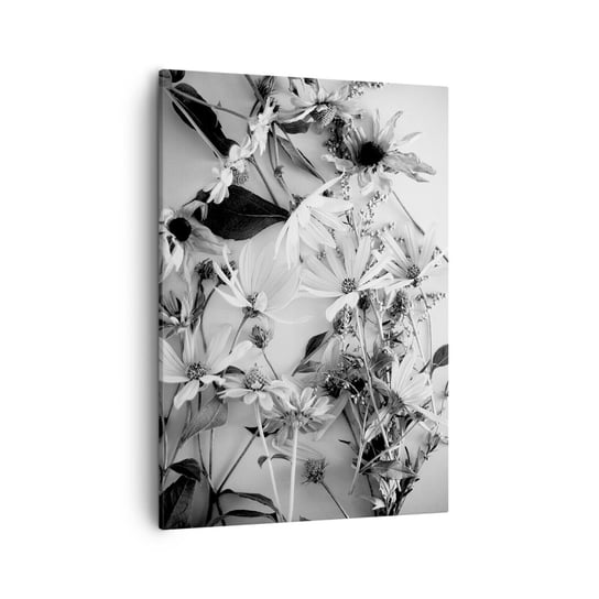 Obraz na płótnie - Nie-bukiet kwiatów - 50x70cm - Kwiaty Czarno-Biały Natura - Nowoczesny Canvas obraz do salonu do sypialni ARTTOR ARTTOR