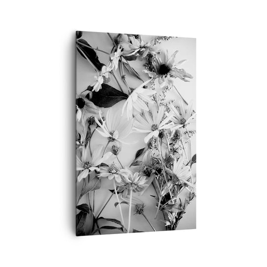 Obraz na płótnie - Nie-bukiet kwiatów - 80x120cm - Kwiaty Czarno-Biały Natura - Nowoczesny obraz na ścianę do salonu do sypialni ARTTOR ARTTOR