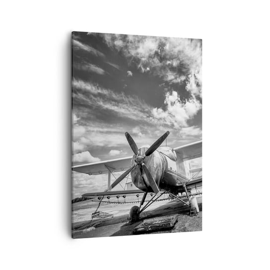 Obraz na płótnie - Nie mogę się doczekać! - 50x70cm - Samolot Lotnictwo Czarno-Biały - Nowoczesny Canvas obraz do salonu do sypialni ARTTOR ARTTOR