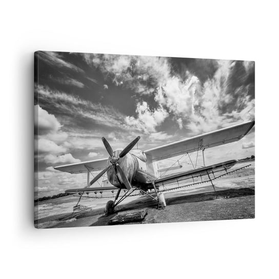 Obraz na płótnie - Nie mogę się doczekać! - 70x50cm - Samolot Lotnictwo Czarno-Biały - Nowoczesny Canvas obraz do salonu do sypialni ARTTOR ARTTOR